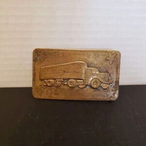 Vintage 1940s  Semi Truck/Trailer Engraved Brass Belt Buckle.